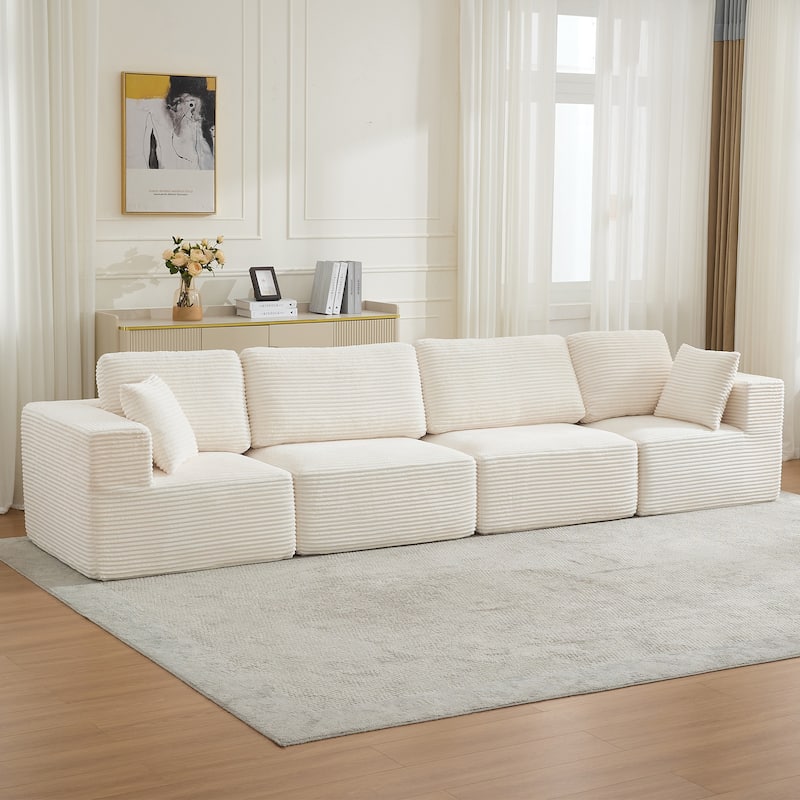 Modular Sectional Sofa Corduroy Customizable Living Room Sofa - Beige