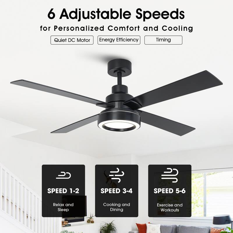 52" Modern Brushed Nickel Bedroom Ceiling Fan with Light and Remote Control
