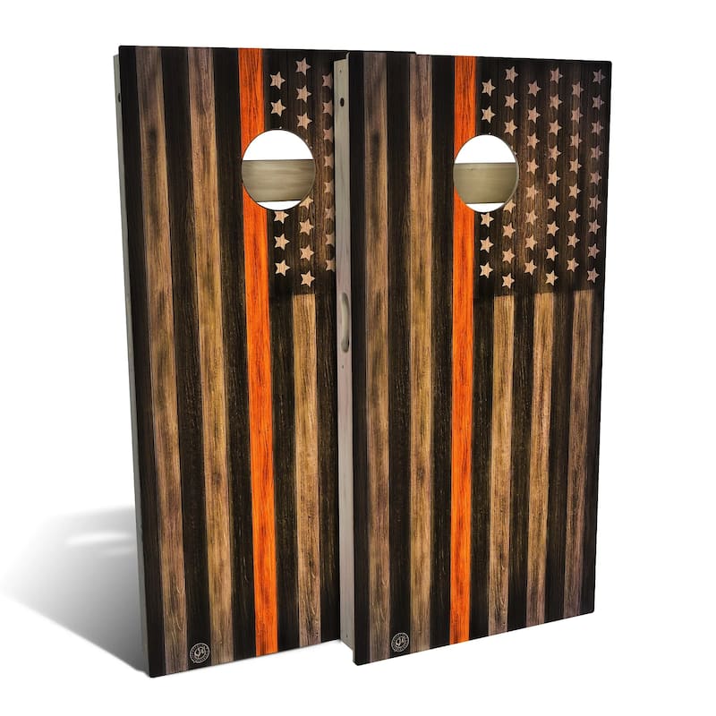 Charred Search and Rescue Outdoor Cornhole Board Set - Backyard 2x4 - Include Edge Lights