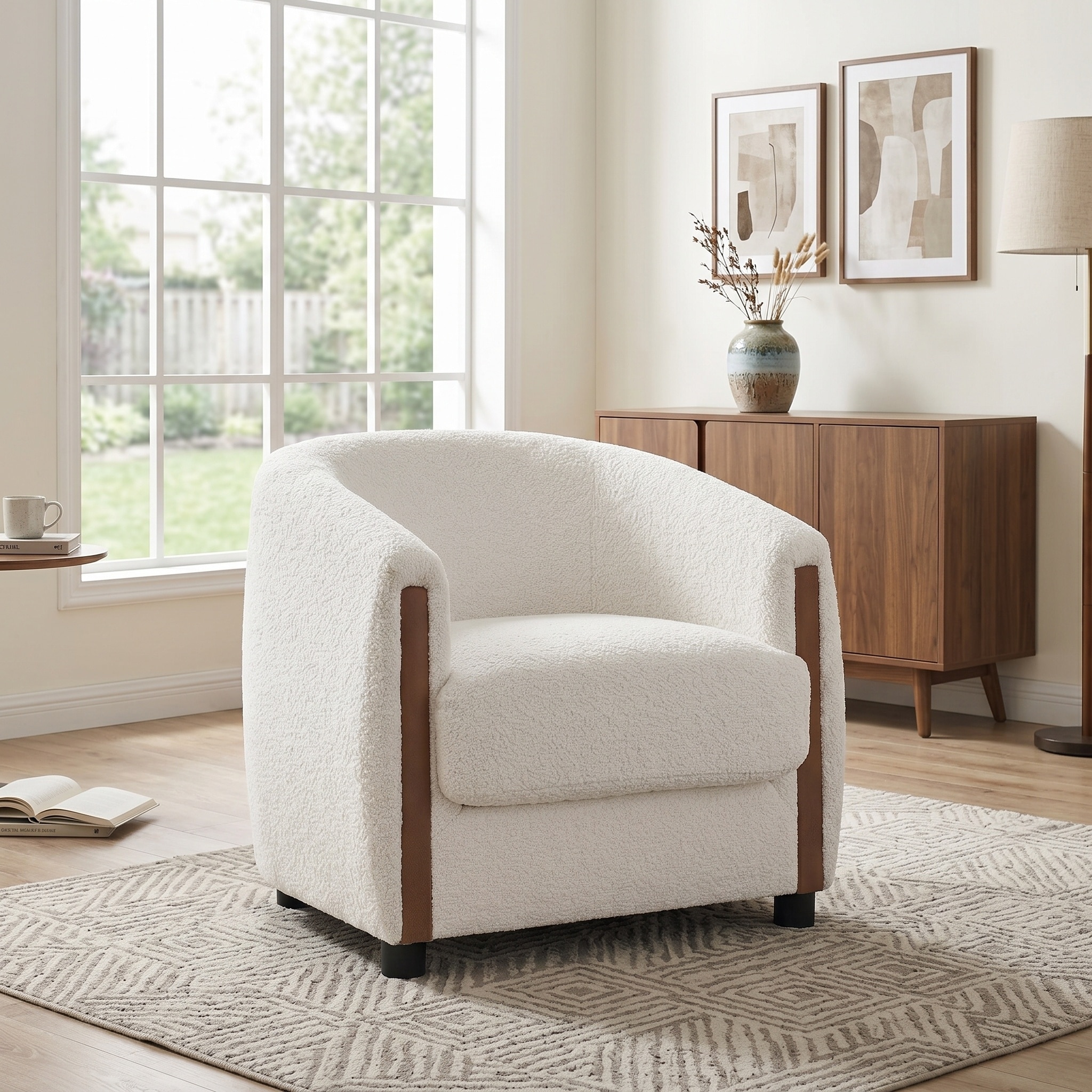 Christopher Knight Home - Cedar Modern Barrel Accent Chair, Ergonomic Curved Teddy Fleece Upholstery & Solid Wood Side Panels