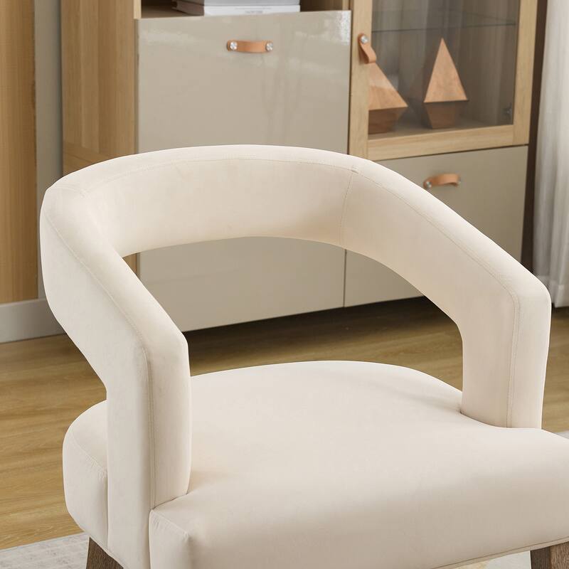 Wide Modern Barrel Open Back Upholstered Accent Chair with Weathered Solid Wood Legs Dining Chairs