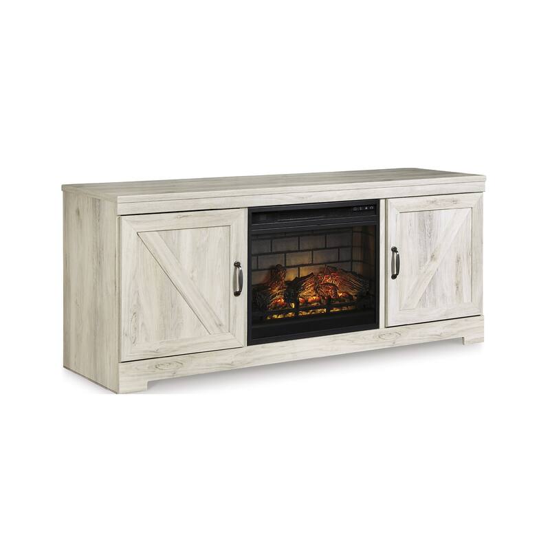 Signature Design by Ashley Bellaby Whitewash 63" TV Stand for TVs up to 72" with Electric Fireplace - 63.5"W x 19.5"D x 26"H