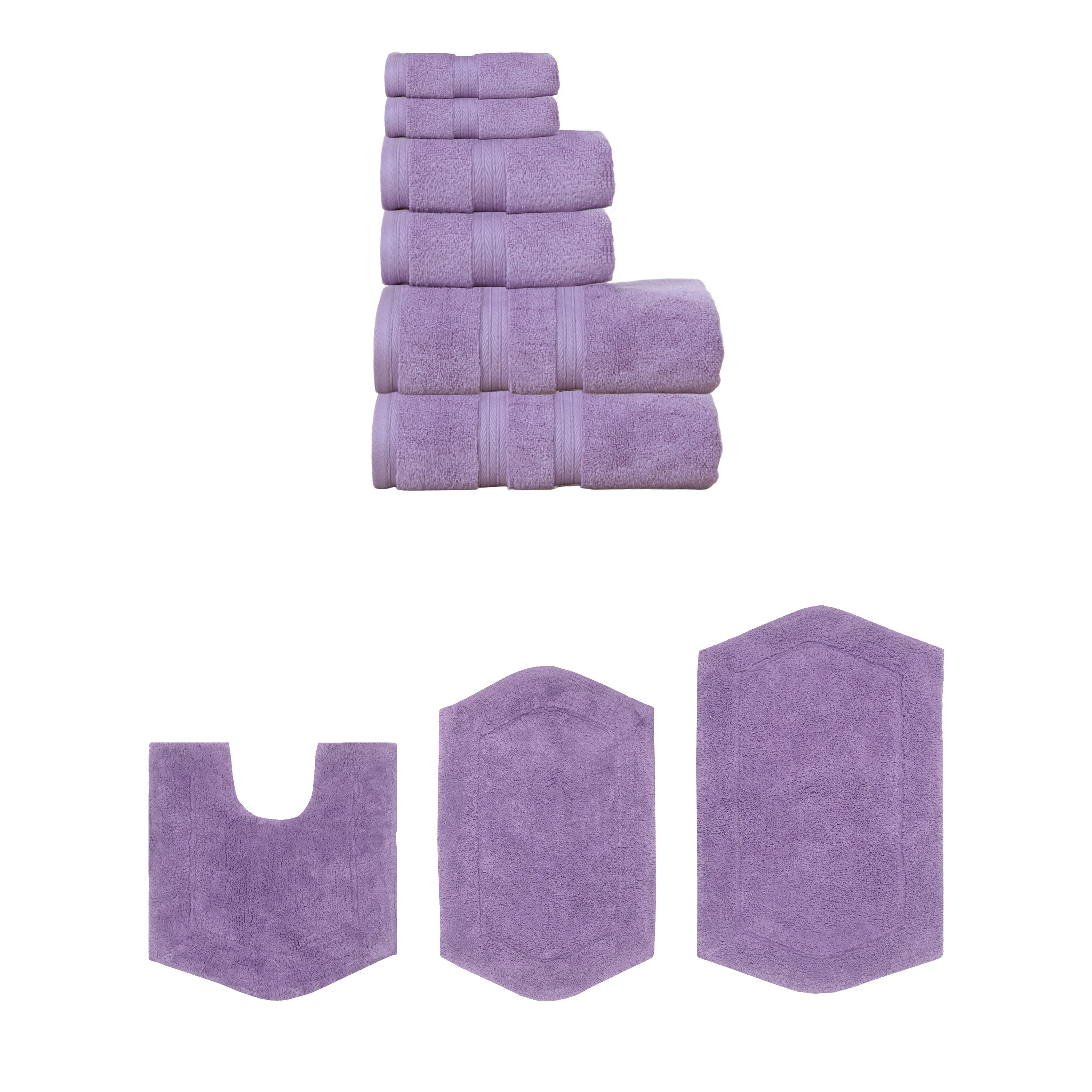 Home Weavers Waterford Collection 100% Soft Cotton Super Absorbent 6 Pc Towel Set & 3 Pc Bath Rug Combo, Non Slip (Set of 9)