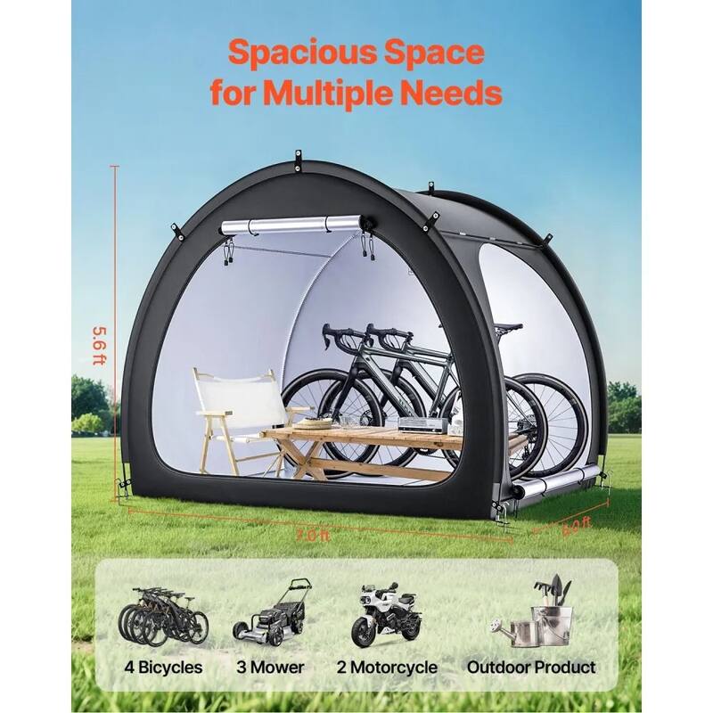 Black Fan-Shaped Bike Tent Waterproof Storage for 4-5 Bicycles Outdoors - 4 to 5 Bikes