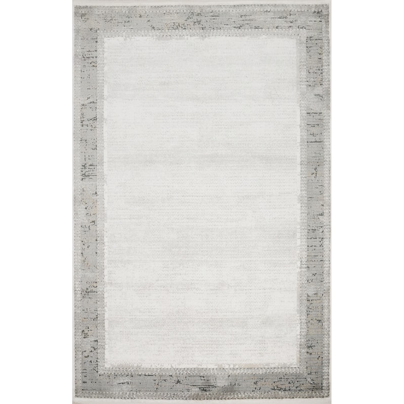 Machine Made Oriental Polyester Carpet Geometric Beige & Ivories Distressed Area Rug - 7' 5'' X 5' 2''