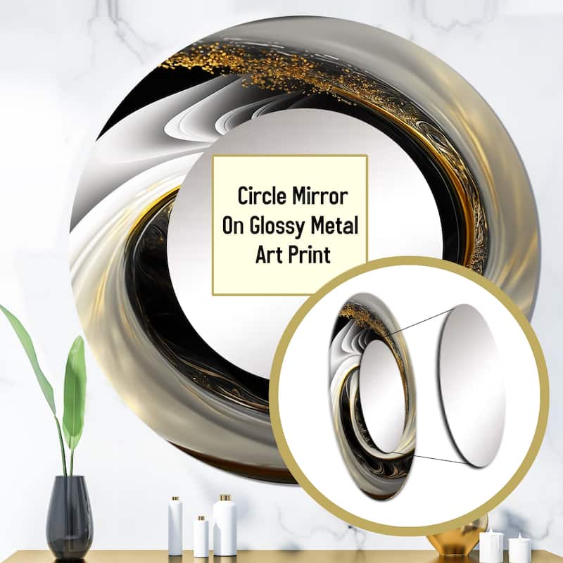 Designart "Abstract Modern Swirl I" Animals Round Bathroom Mirror - Black Modern Round Wall Décor
