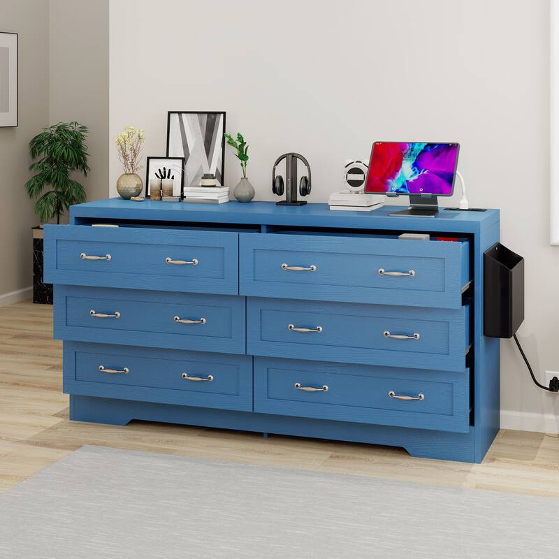 Moasis 6-Drawer 7-Drawer Double Dresser with Power Outlet and Organizer Bag