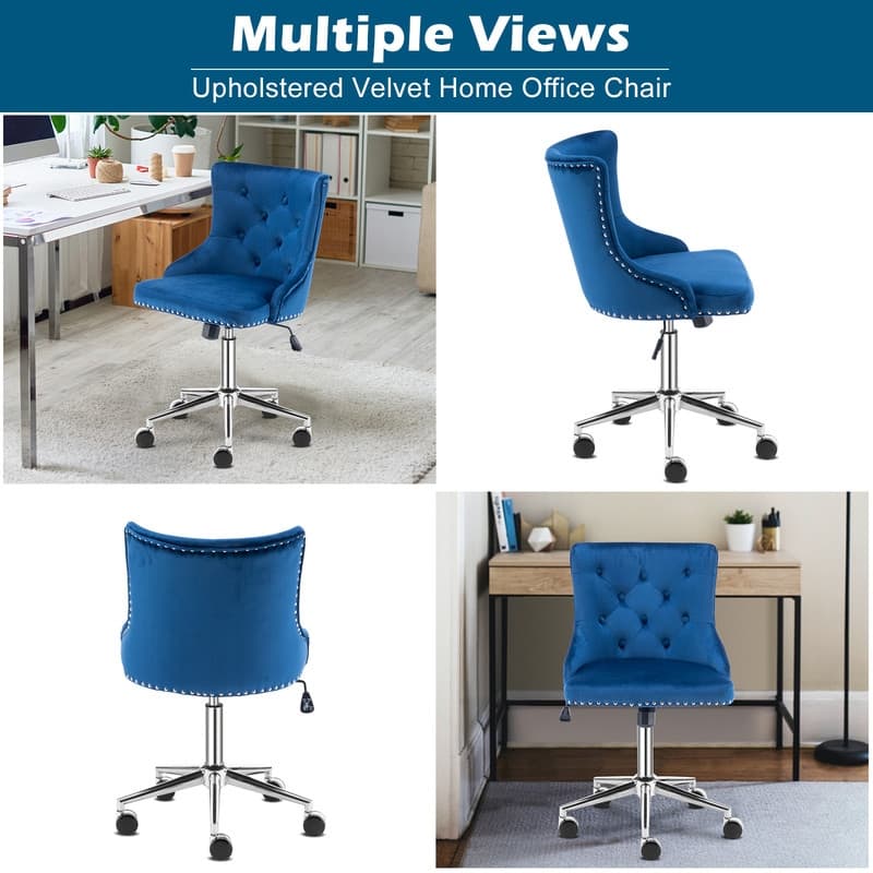 VINGLI Pink Velvet Office Chair with Wheels
