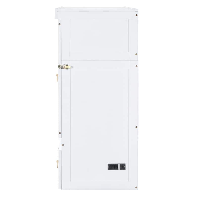 Full/Queen Murphy Bed with Built-in Power/USB Module, Wooden Foldable Wall Bed w/Large Storage Drawer for Home Office Guest Room
