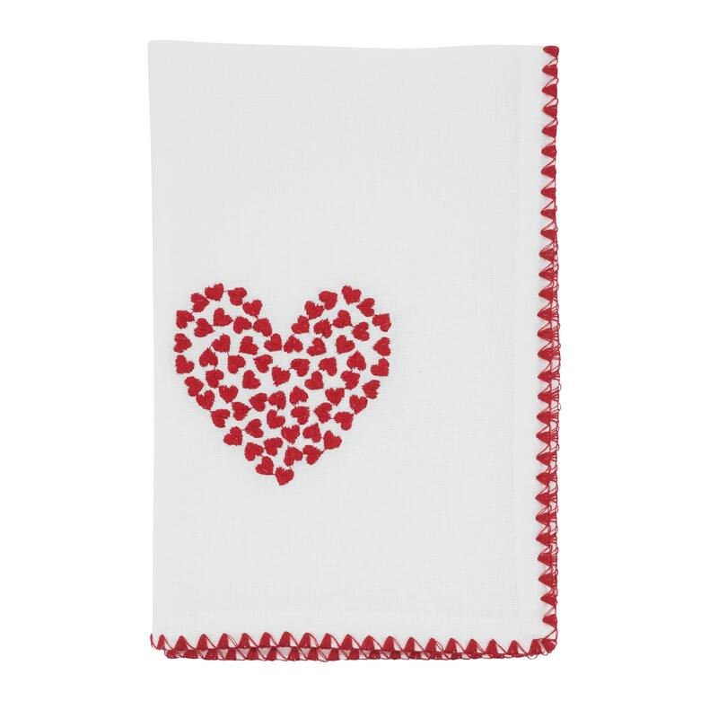 Embroidered Heart Scatter Placemats & Napkins (Set of 8) - Red Mini Heart Table Linens with Scalloped Trim, 13"x19" / 18"x18"