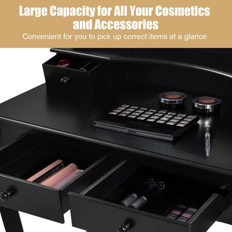 Gymax Vanity Jewelry Makeup Dressing Table Stool Folding Mirror Black