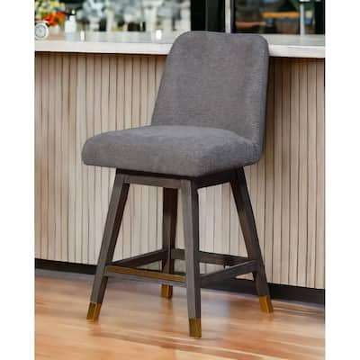 HomeRoots 26" Gray Solid Wood Swivel Bar Chair