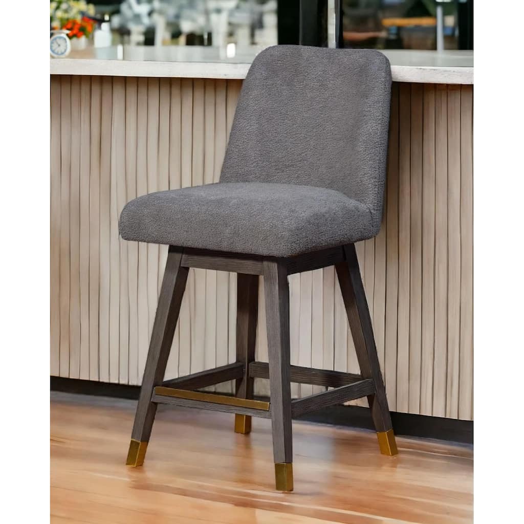 HomeRoots 26" Gray Solid Wood Swivel Bar Chair