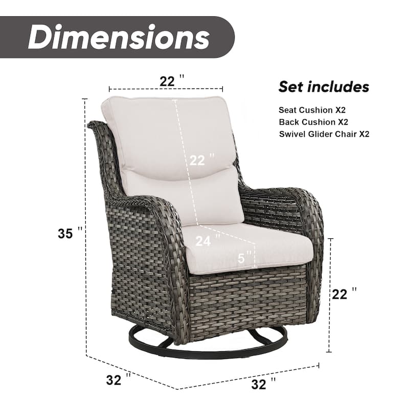 Pocassy Outdoor Swivel Chairs with 5 Inch Cushion Set