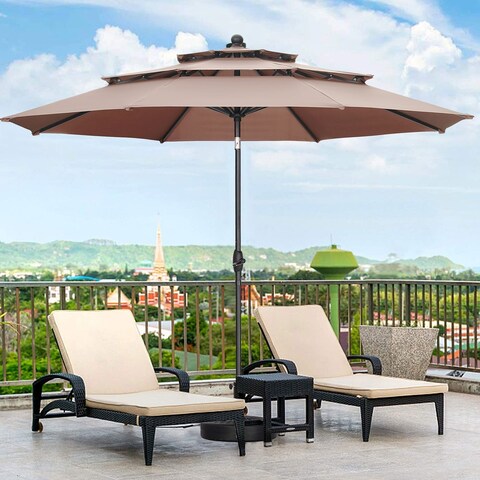 Ainfox 10ft Patio Umbrella 3-tier Outdoor Umbrella with Base