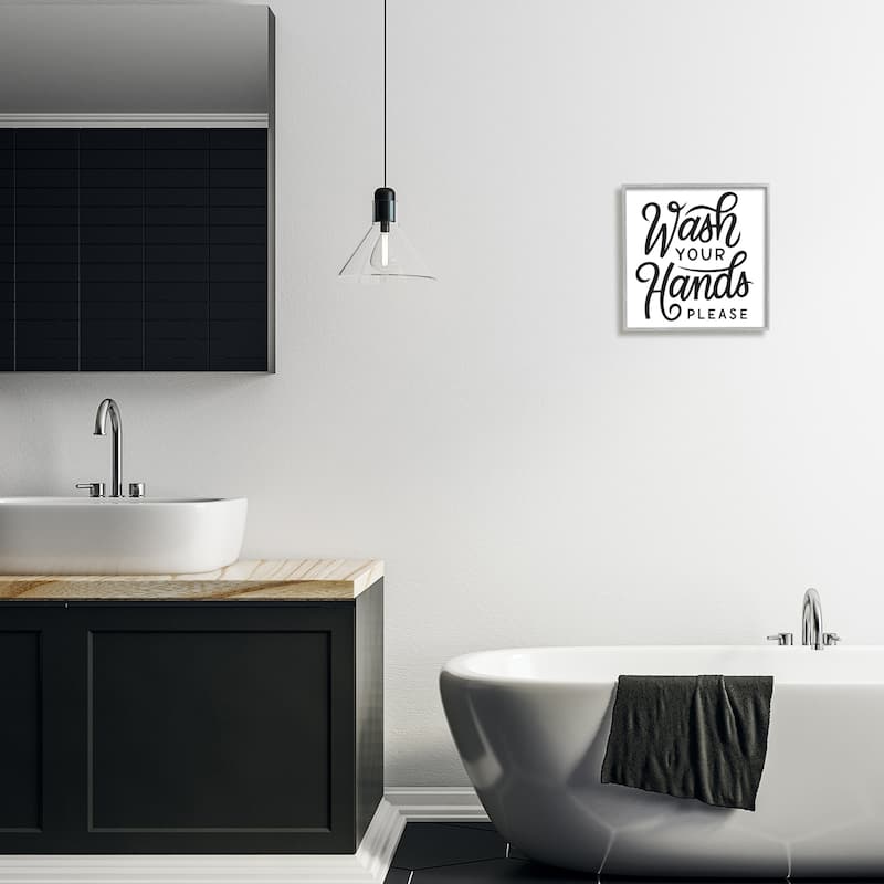 Stupell Wash Hands Please Bathroom Typography Text Sign Framed Wall Art - Black