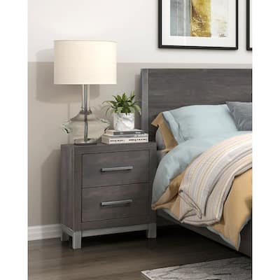 Modern Sleek Design Nightstand, Bedside Organizer with Silver Handle Drawers, Sofa Side Table with Wooden Top, Entry Side Table