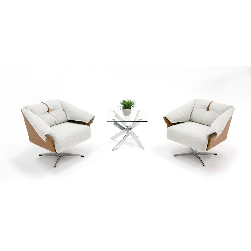 Modrest Ohio Swivel Grey and Camel Fabric Accent Chair