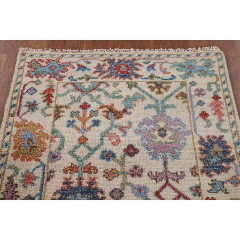 Ivory Floral Oushak Oriental Accent Rug Handmade Wool Carpet - 3'1"x 4'10"