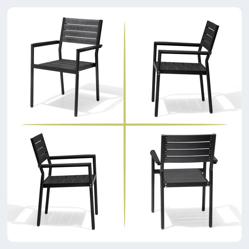 11-Piece Set Outdoor Aluminum Rectangular Dining Table with Umbrella Hole and Stackable Chairs