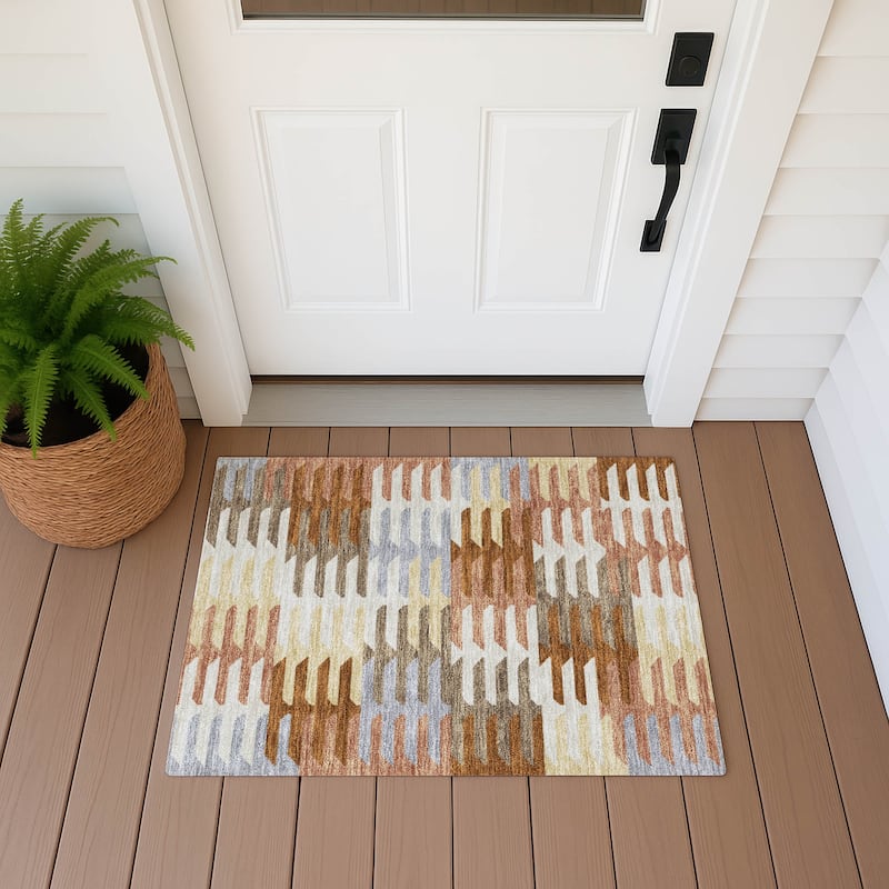 Machine Washable Indoor/ Outdoor Modern Stacks Chantille Rug - Copper - 1'8" x 2'6"