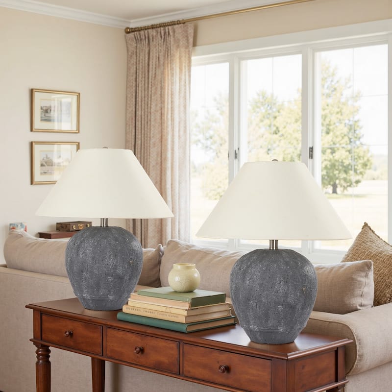 2 Pack Global Ceramic Accent Table Lamp with Linen Shade