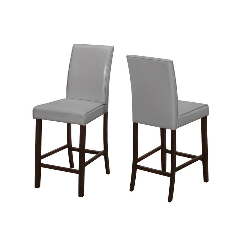 Modern Solid Wood Bar Stools Set of 2 Grey Faux Leather Seat 24.5" Counter Height Chairs - 40”H x 17.75”W x 22.50”D