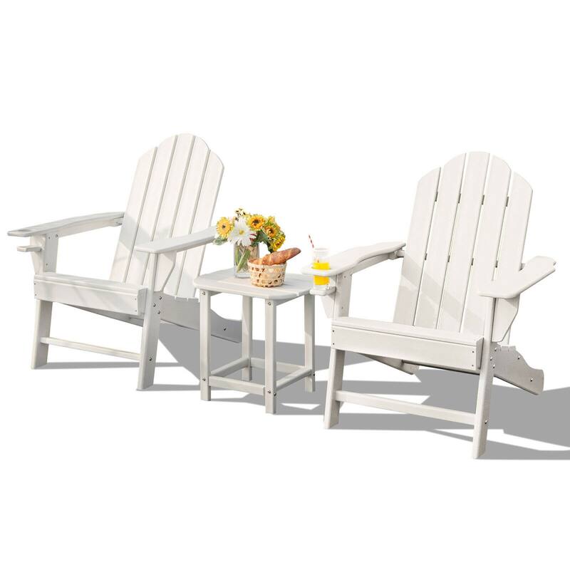 Gymax 3PC Patio Folding Adirondack Chair Side Table Cup Holder