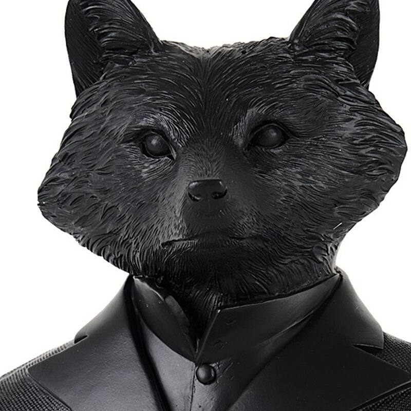 HomeRoots Black Resin Suited Fox Bust Sculpture - 5.00 in. x 13.00 in. x 6.00 in.