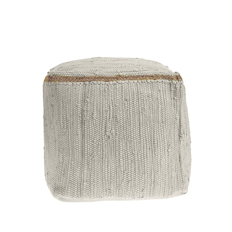 HomeRoots 18" Dark Gray And Natural Cotton And Jute Cube Pouf Ottoman