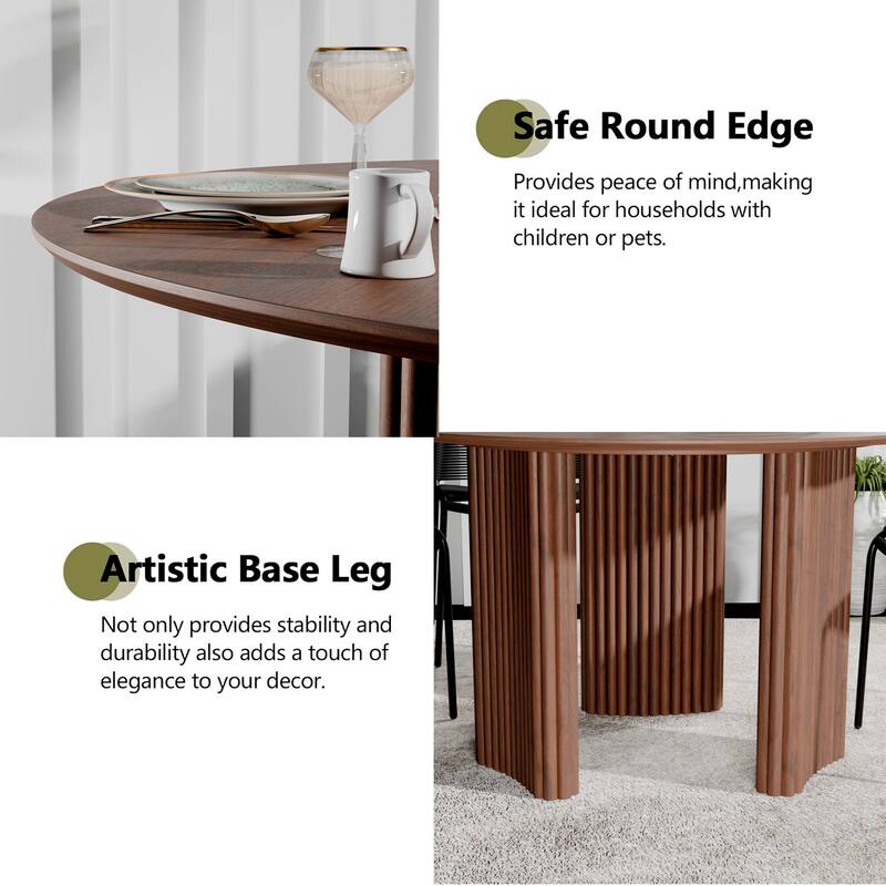 Dovelina 46" Modern Round Dining Table with Artistic Fluted Base & Safe Rounded Edges for Family