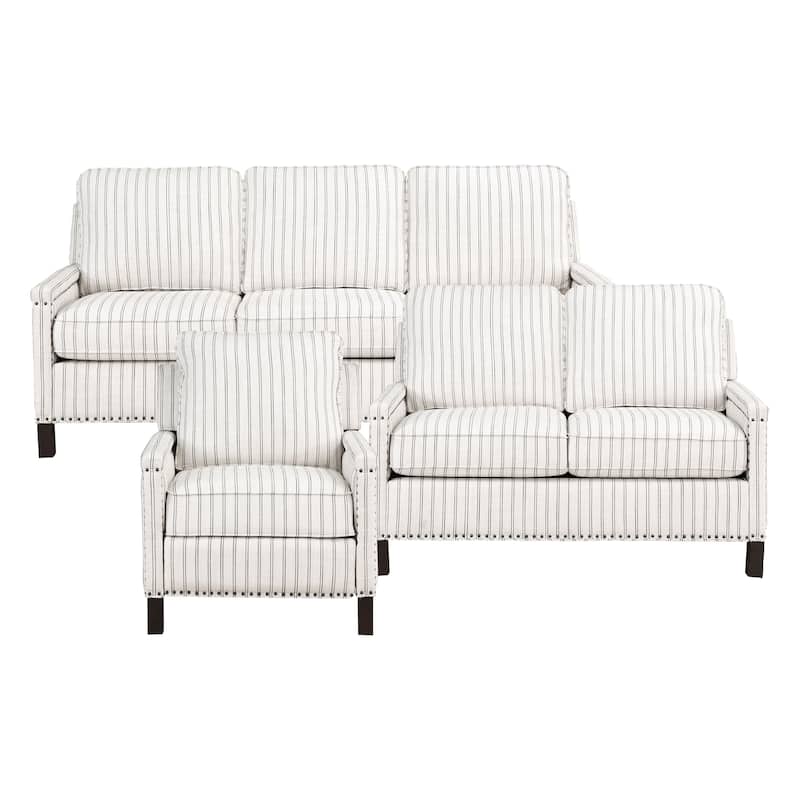Ferron 3-Piece Fabric Living Room Sofa Set - Beige/Gray Striped