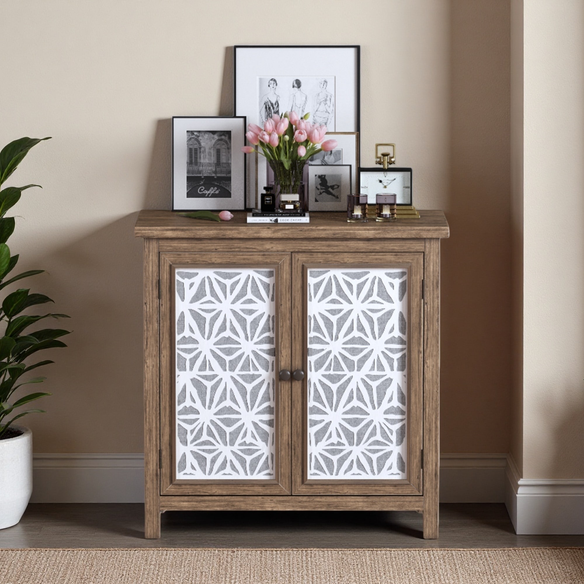 Transitional Storage Cabinet with Shelves for Living Room
