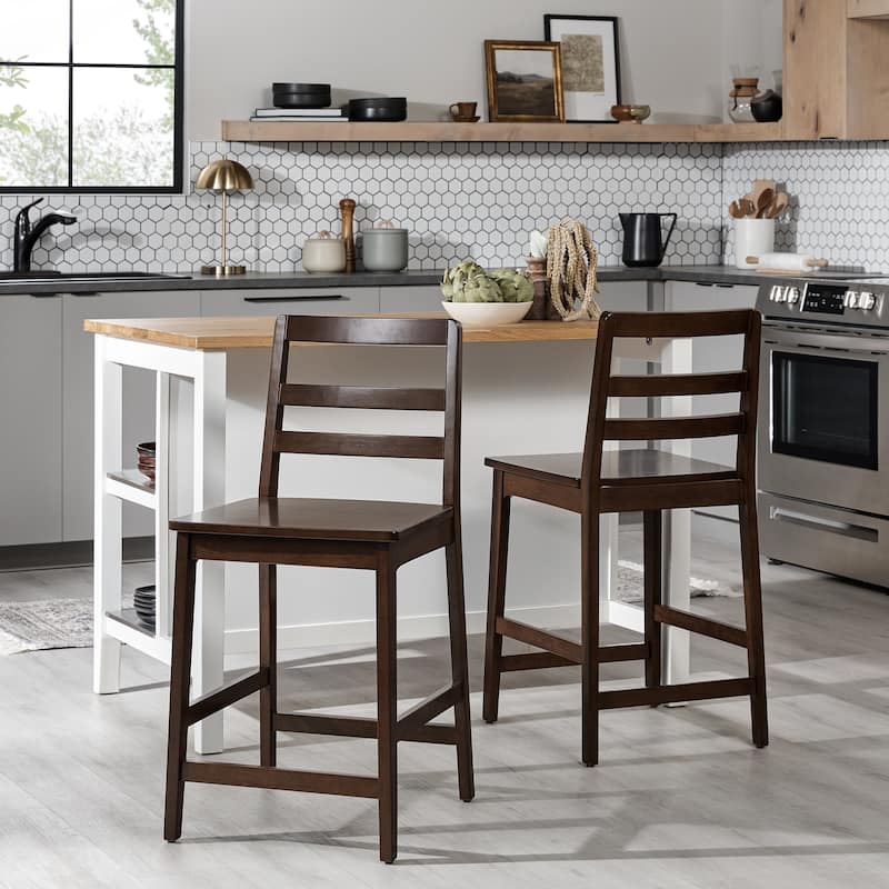 Middlebrook Designs Solid Wood Ladder Back Counter Stool (Set of 2) - Walnut