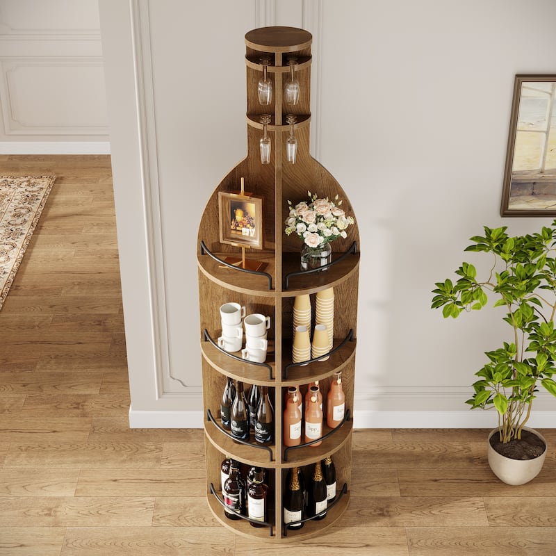 75 Inch Tall Wine Rack with Storage Shelves, Hanging Goblet Holder