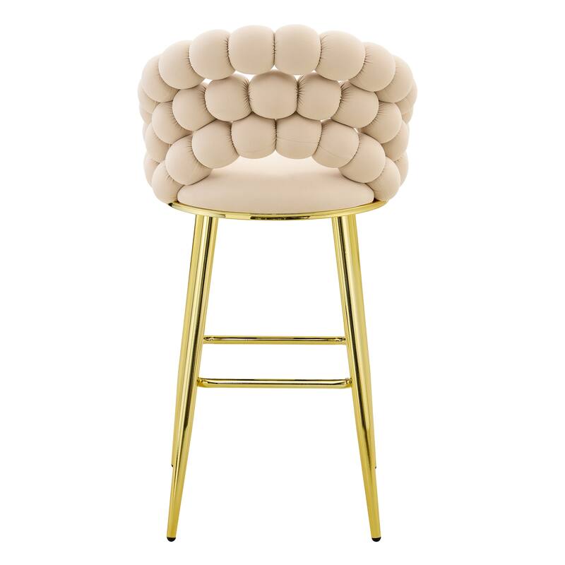 Set of 2 Puffy Bubble Chair Ball Chain Chair Velvet Bar Stools with Gold Legs, Modern Tufted Accent Bar Chairs