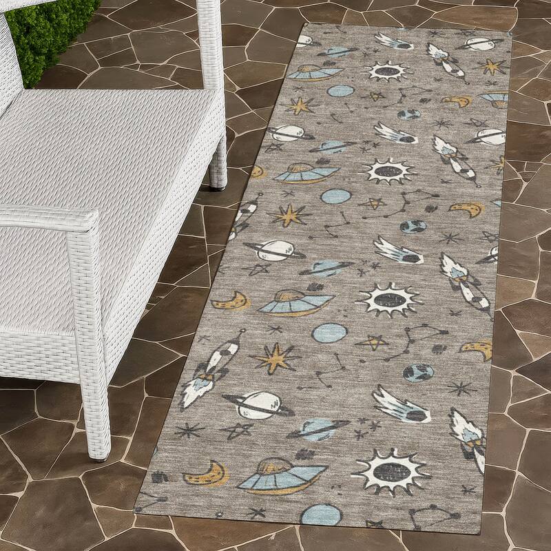 Machine Washable Indoor/ Outdoor Spaceship Chantille Rug - Taupe - 2'3" x 7'6"
