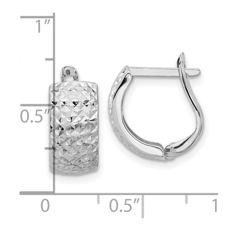 Curata 14k White Gold Polished and Diamond cut Omega Back Earrings - 14.67x13.16mm