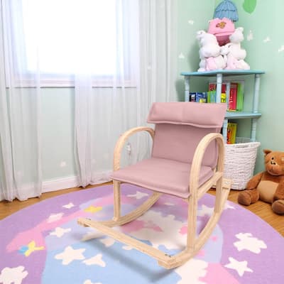 Modern Rocking Chair for Kids, Modern Accent Rocker Armchair With Wooden Frame, Upholstered High Back Wooden Rocking Chair