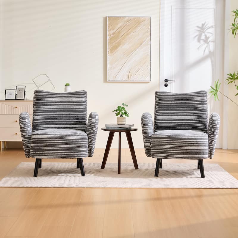 Boucle Upholstered Lounge Armchair, Reading Chair with Side Storage Pocket, Single Sofa Chair with Solid Wood Legs