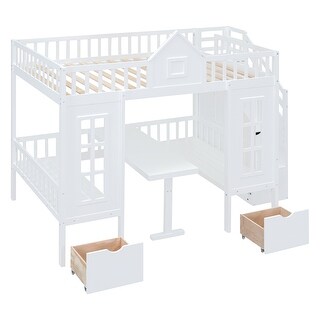 Versatile Full-Over-Full Bunk Bed with Changeable Table, Bunk Bed Turn into Upper Bed and Down Desk, White