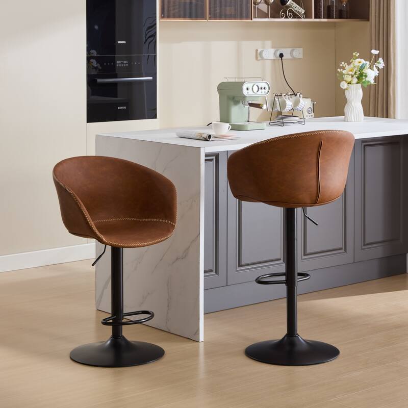 Adjustable Swivel PU Leather Upholstered Bar Stools