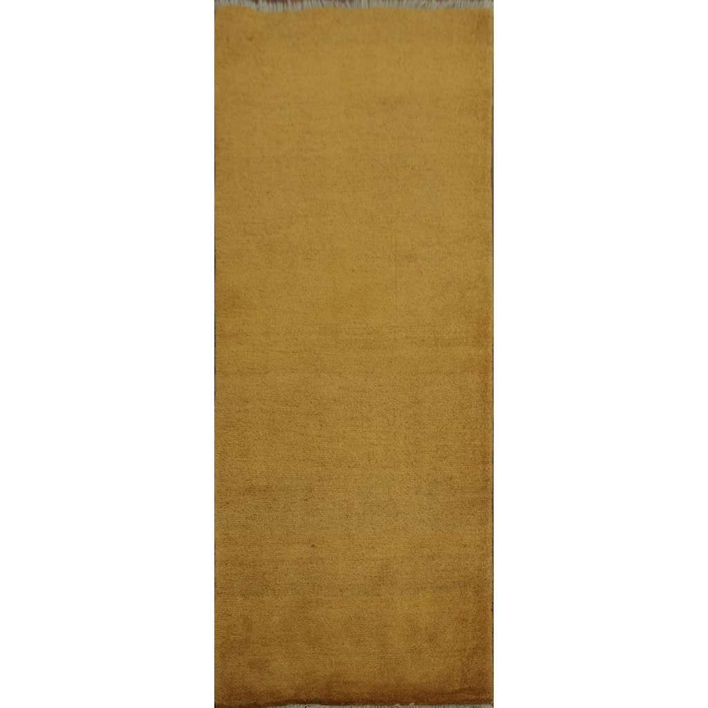 Hand Knotted Oriental 100% Wool Carpet Modern Contemporary Yellow & Gold Gabbeh Runner Rug - 7' 0'' X 2' 9''