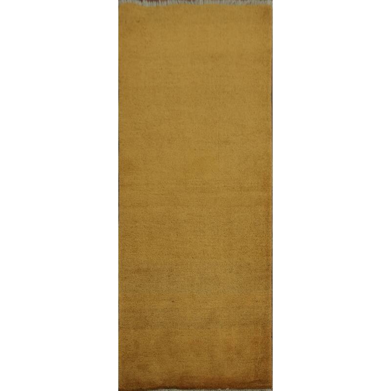 Hand Knotted Oriental 100% Wool Carpet Modern Contemporary Yellow & Gold Gabbeh Runner Rug - 7' 0'' X 2' 9''