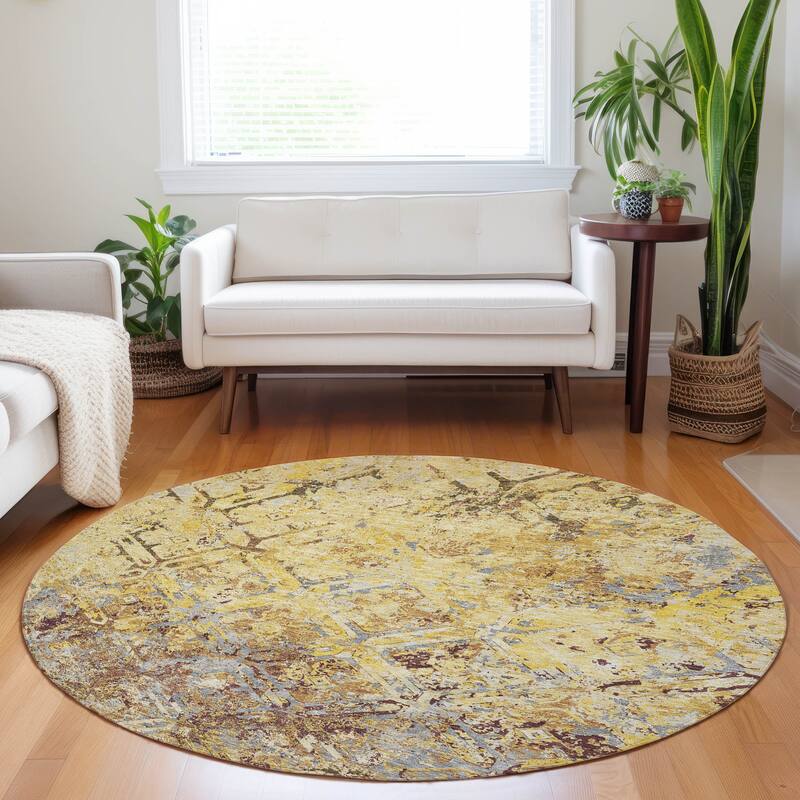 Premium Washable Super Soft Trellis Distressed Mayfield Rug - Wheat - 8' x 8' - Round