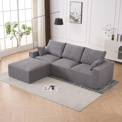 Corduroy Modular Chaise Lounge Couch L-shaped Sectional Sofa with Ottoman and Cushions Back, Full Foam Convertible 3 Seater Sofa