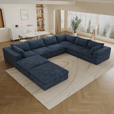 157.6" Blue Fabric Cloud Sofa with Removable Cushion and DIY Combination