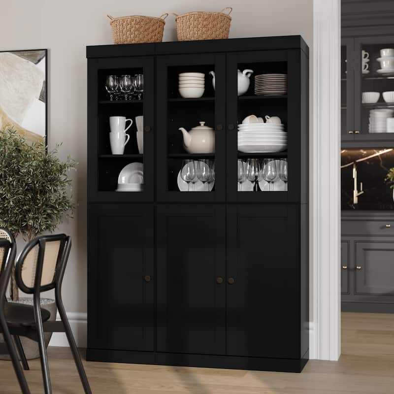Palace Imports 100% Solid Wood 48.5" Pantry Cabinet with Clear Glass, Shaker Doors, 2-Drawers and Adjustable Shelves