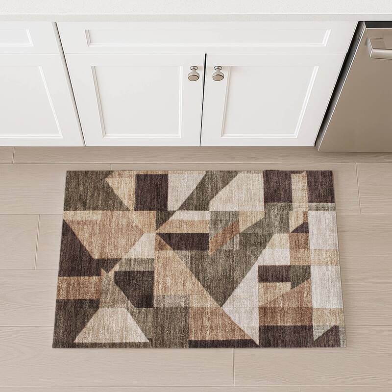 Machine Washable Indoor/ Outdoor Modern Geo Chantille Rug