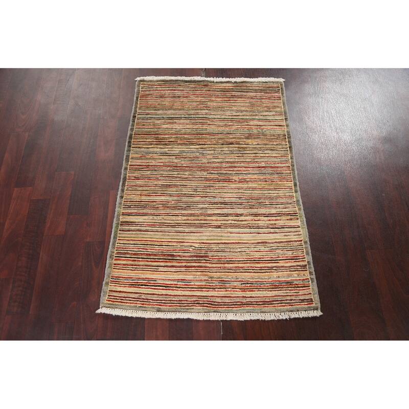 Striped Modern Gabbeh Kashkoli Wool Area Rug Hand-knotted Foyer Carpet - 2'6" x 3'10"